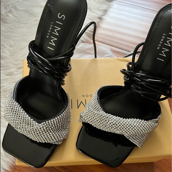 Simmi Black Diamanté Strappy Lace Up Heels - Picture 5 of 8
